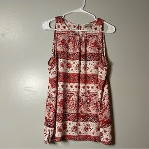 Loft‎ White Paisley Red Floral sleeveless flowy tank top Sz L cottagecore casual